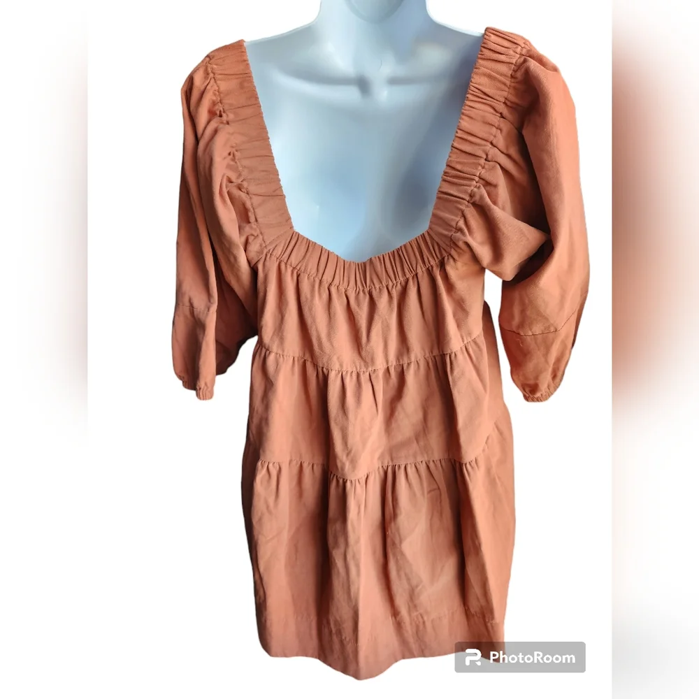 Wisteria Lane Brown Square Neck Dress Size L - Picture 3 of 3